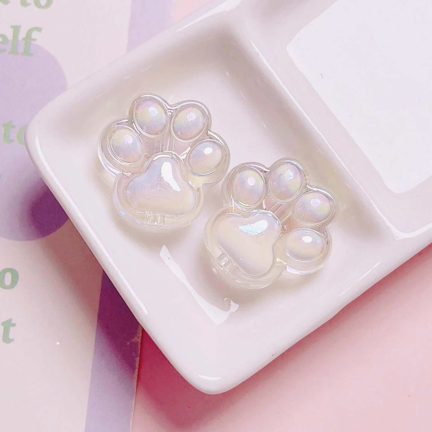 Acrylic Colorful Transparent Cute Cat Claw Vertical Hole Beads Length 26mm, hole diameter about 4mm
