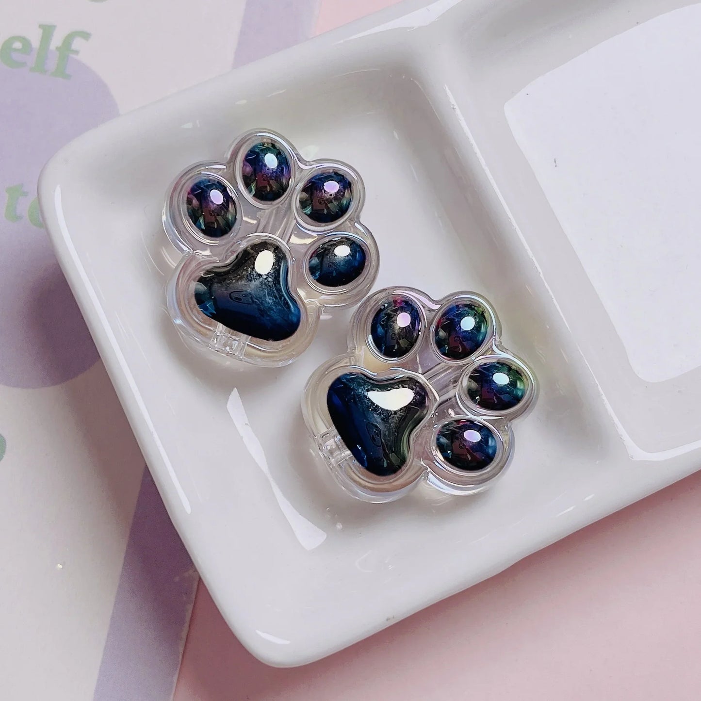 Acrylic Colorful Transparent Cute Cat Claw Vertical Hole Beads Length 26mm, hole diameter about 4mm