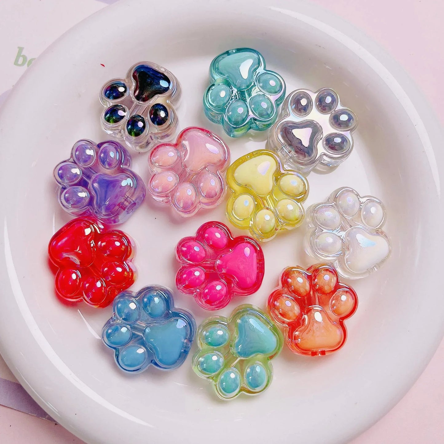 Acrylic Colorful Transparent Cute Cat Claw Vertical Hole Beads Length 26mm, hole diameter about 4mm