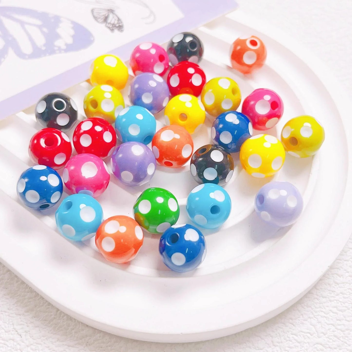 12mm Acrylic Cute Mushroom Polka Dot Beads
