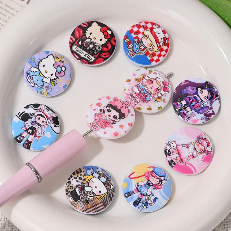 Printed Round Beads Cartoon Character KT Cat