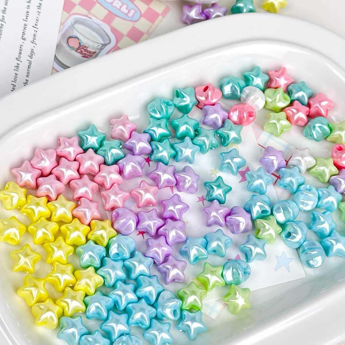 Macaron Pearlescent Origami Five-pointed Star Acrylic Loose Beads