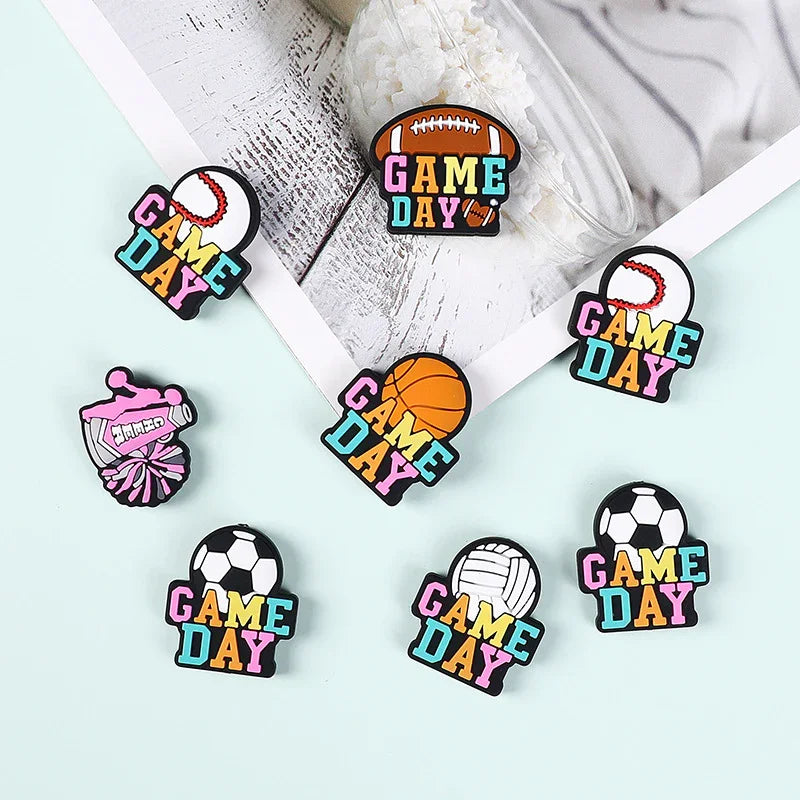 Silicone Focus Beads with Colorful English Letters On Various Ball Game Days