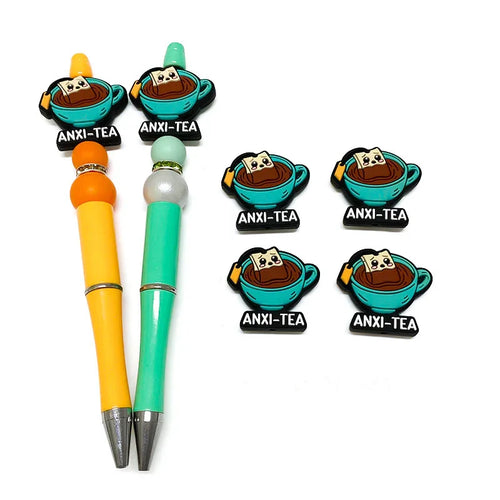 Green Teacup with Cute Tea Bag Silicone Focus Beads