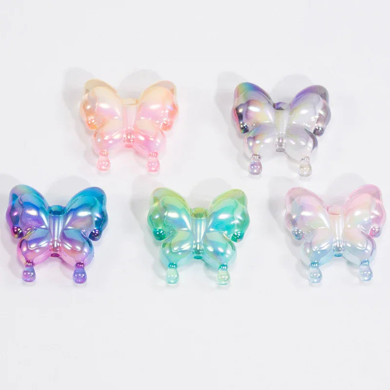 Acrylic Transparent Plated Butterfly Straight Hole Beads In Various Colors