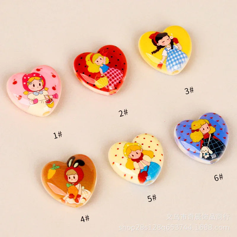 Vertical Hole Little Girl Love Beaded Double-sided Painted Acrylic Beads
