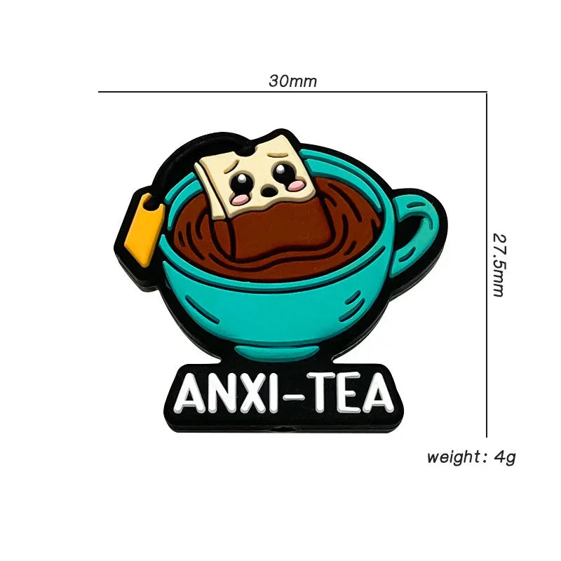 Green Teacup with Cute Tea Bag Silicone Focus Beads