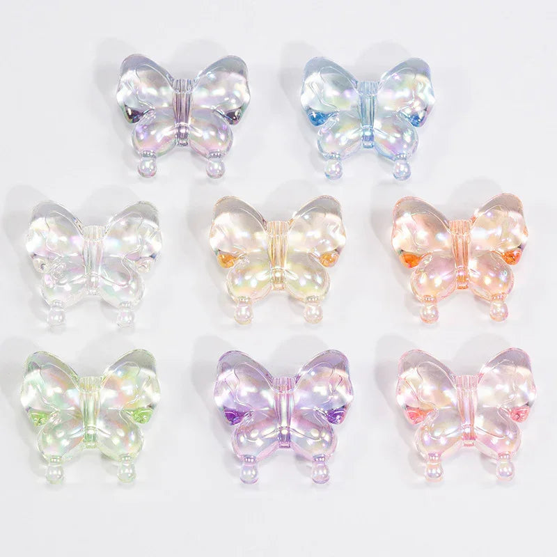 Acrylic Transparent Plated Butterfly Straight Hole Beads In Various Colors
