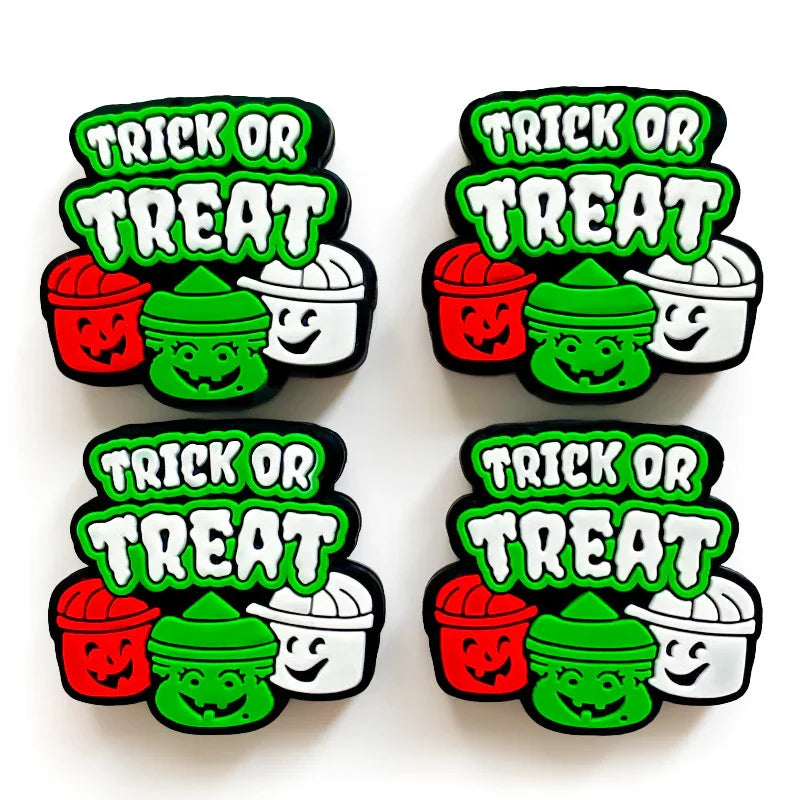 Halloween Pumpkin Smiley Face Three-piece Barrel with English Cartoon Silicone Focus Beads