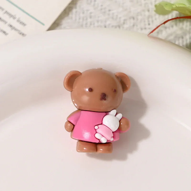 Cartoon Soft Plastic Three-dimensional Brown Bear Wearing Colorful Clothes Hugging A Bunny Through-hole Beads