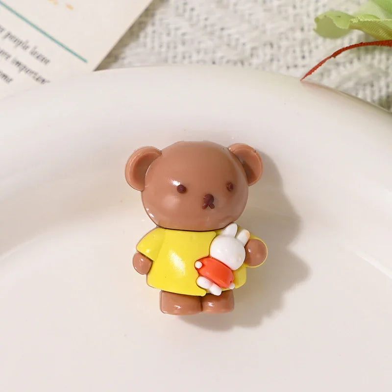 Cartoon Soft Plastic Three-dimensional Brown Bear Wearing Colorful Clothes Hugging A Bunny Through-hole Beads