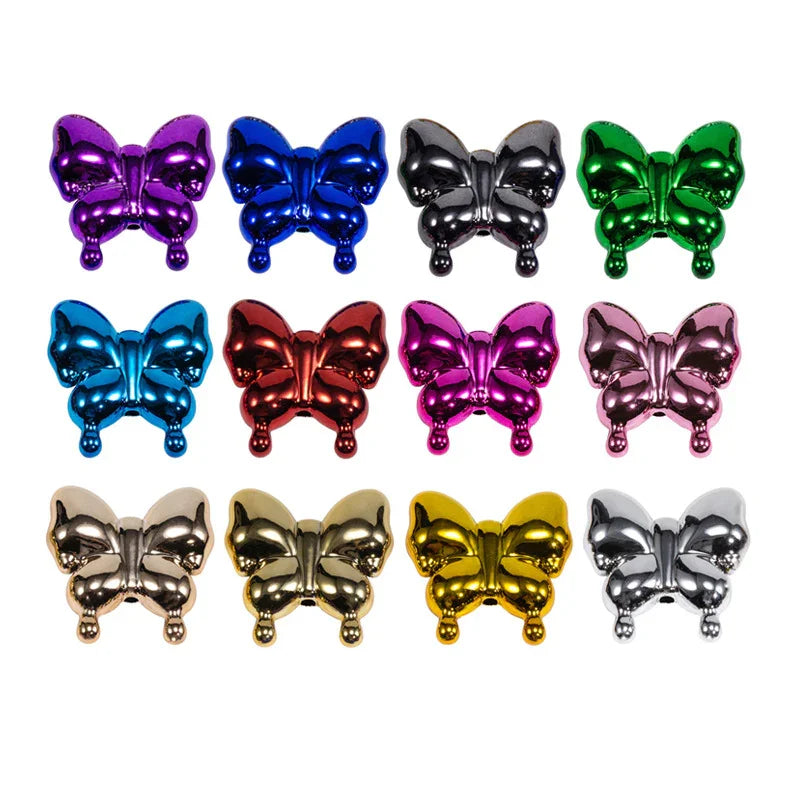 Acrylic Transparent Plated Butterfly Straight Hole Beads In Various Colors