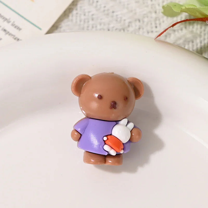 Cartoon Soft Plastic Three-dimensional Brown Bear Wearing Colorful Clothes Hugging A Bunny Through-hole Beads