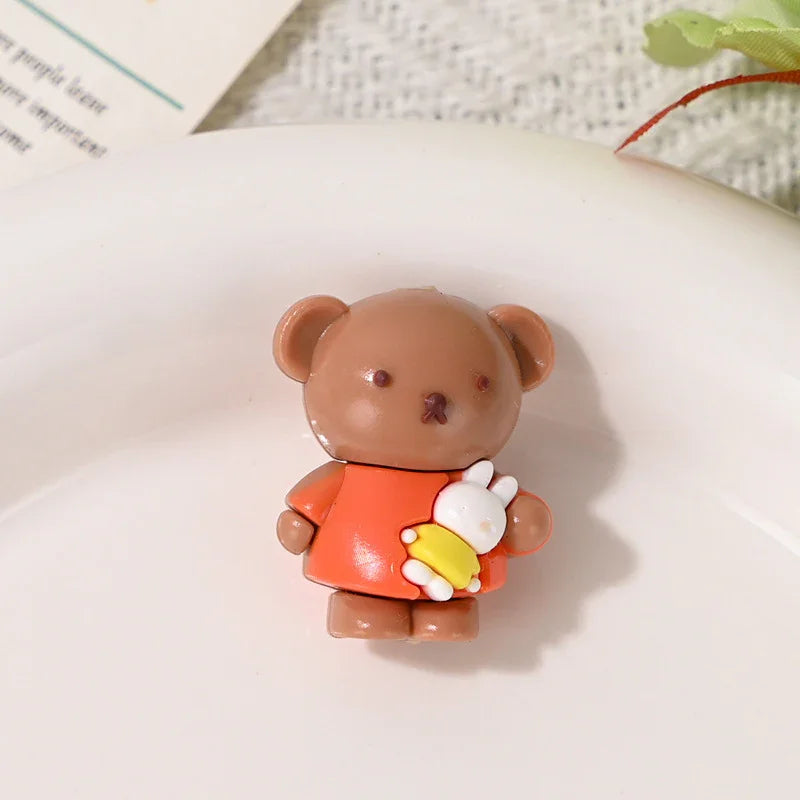 Cartoon Soft Plastic Three-dimensional Brown Bear Wearing Colorful Clothes Hugging A Bunny Through-hole Beads