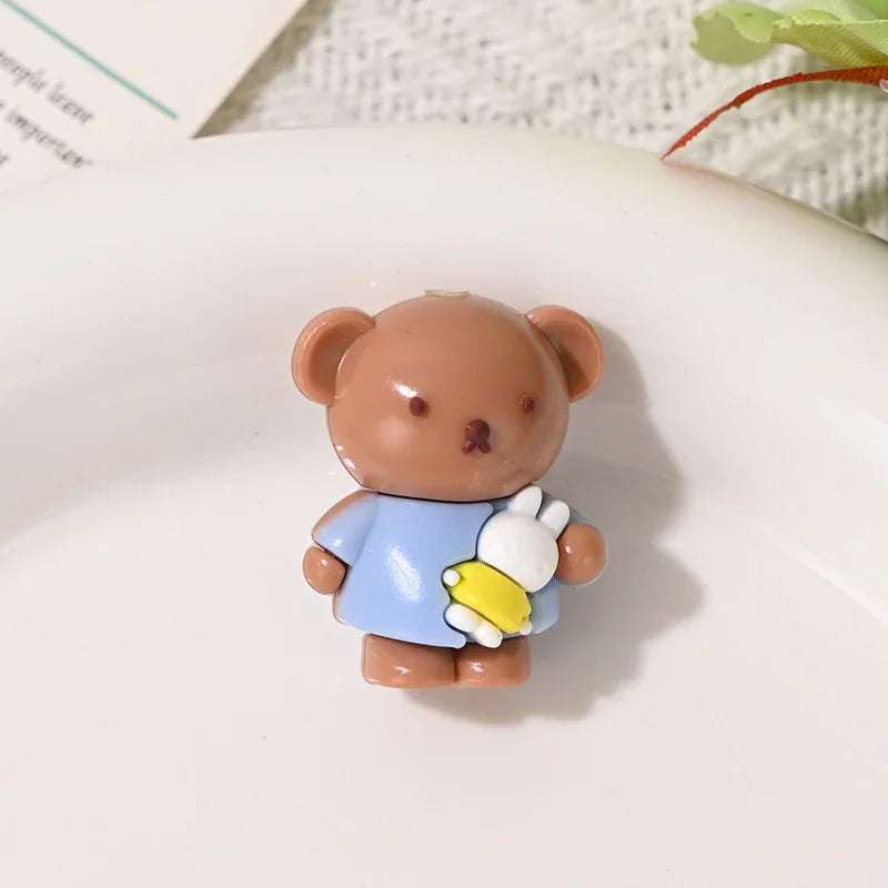 Cartoon Soft Plastic Three-dimensional Brown Bear Wearing Colorful Clothes Hugging A Bunny Through-hole Beads