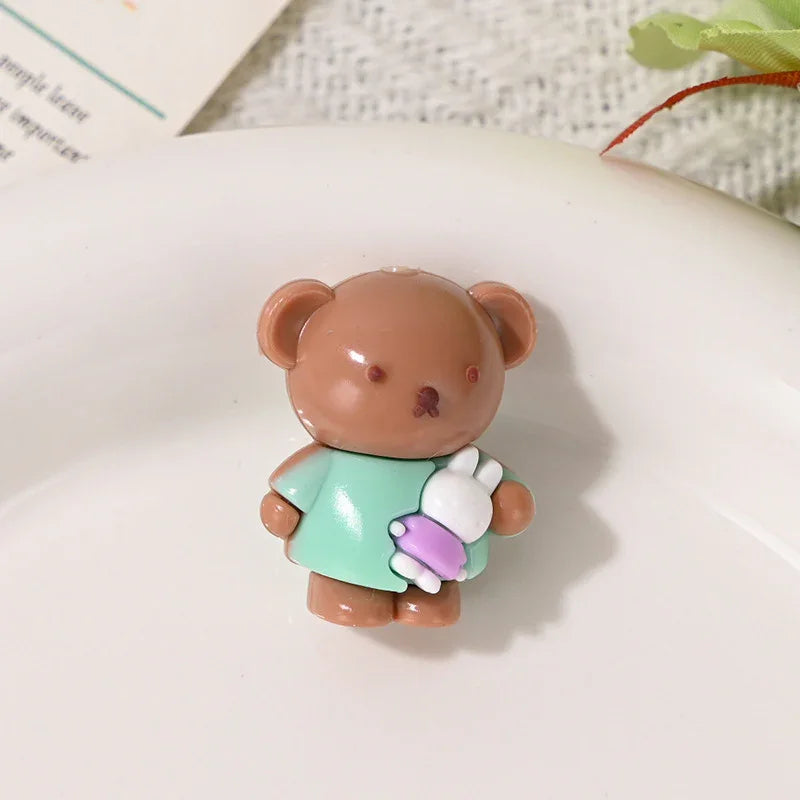 Cartoon Soft Plastic Three-dimensional Brown Bear Wearing Colorful Clothes Hugging A Bunny Through-hole Beads