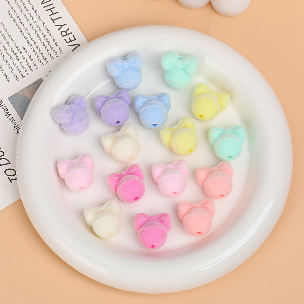 Fluffy Acrylic Bow Bell Shaped Straight Hole Beads
