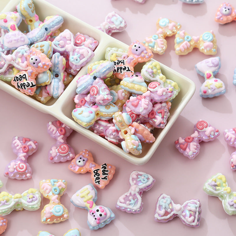 Cute Cartoon Double-sided Hand-painted LOVE Bow Acrylic Beads