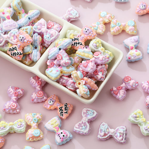 Cute Cartoon Double-sided Hand-painted LOVE Bow Acrylic Beads