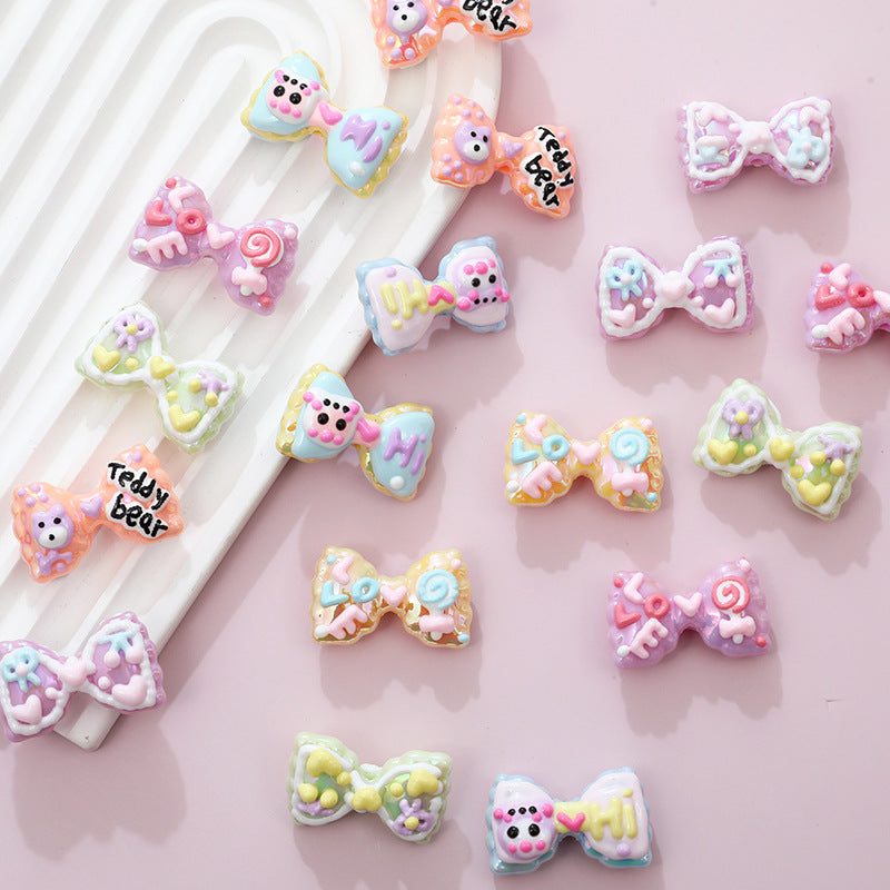 Cute Cartoon Double-sided Hand-painted LOVE Bow Acrylic Beads
