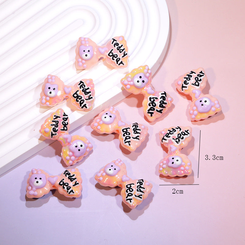 Cute Cartoon Double-sided Hand-painted LOVE Bow Acrylic Beads