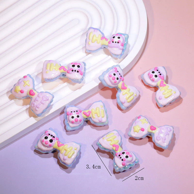 Cute Cartoon Double-sided Hand-painted LOVE Bow Acrylic Beads