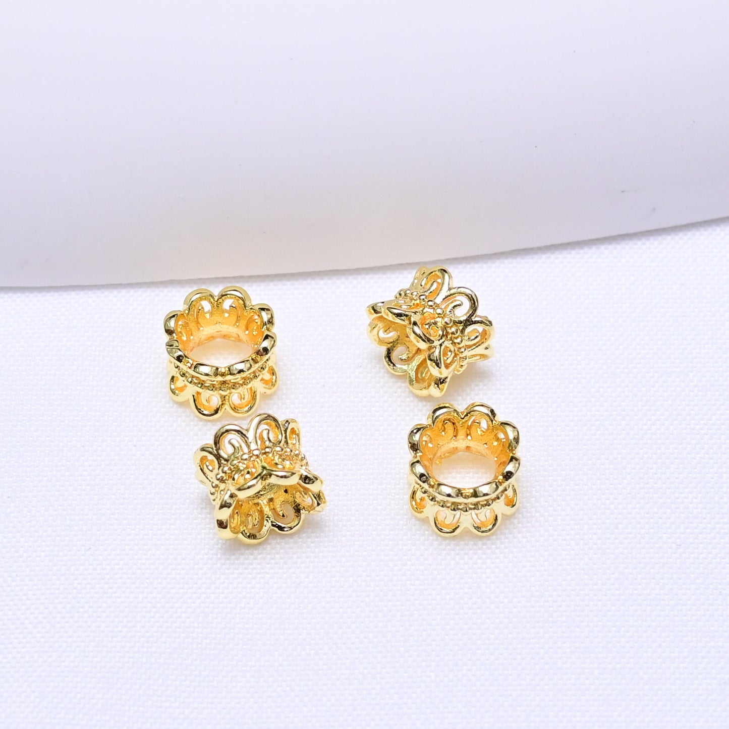 Gold and Silver Hollow Petal Spacer Beads