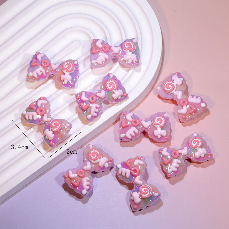 Cute Cartoon Double-sided Hand-painted LOVE Bow Acrylic Beads
