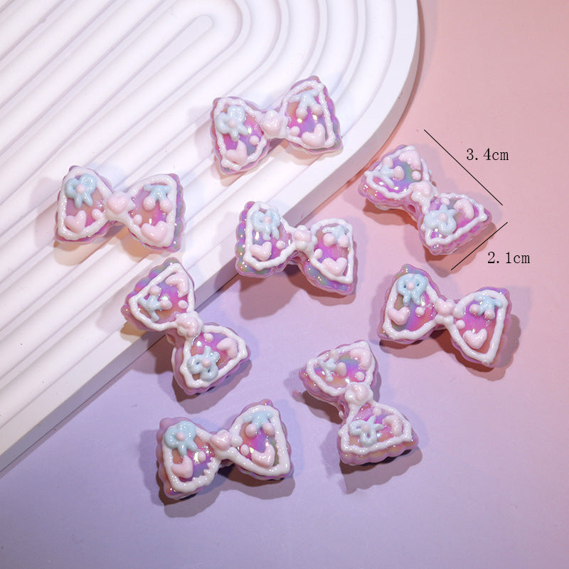 Cute Cartoon Double-sided Hand-painted LOVE Bow Acrylic Beads