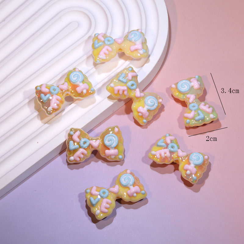 Cute Cartoon Double-sided Hand-painted LOVE Bow Acrylic Beads
