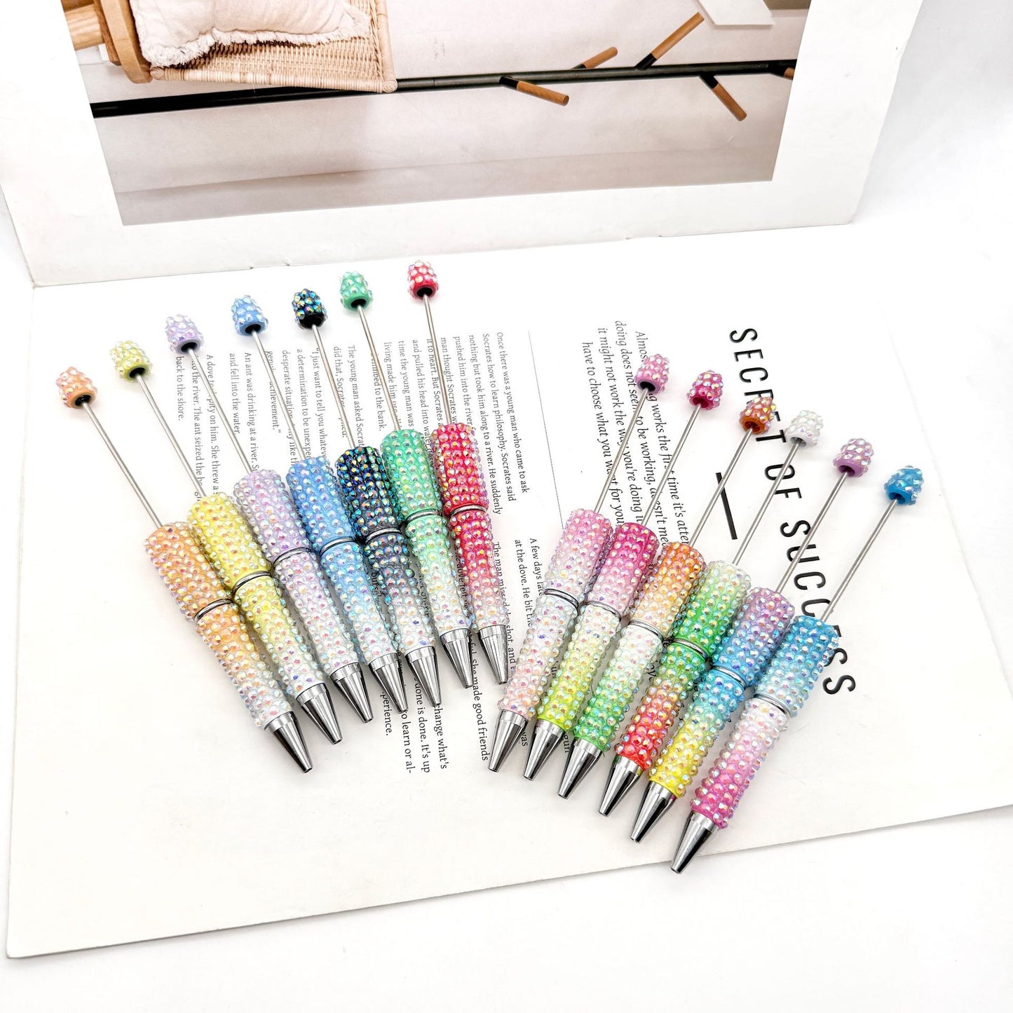 Gradient Color Bead Pen with Colorful Diamonds