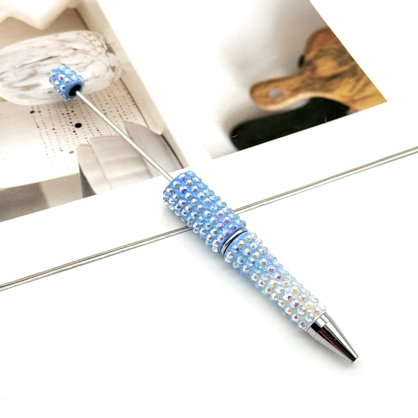 Gradient Color Bead Pen with Colorful Diamonds