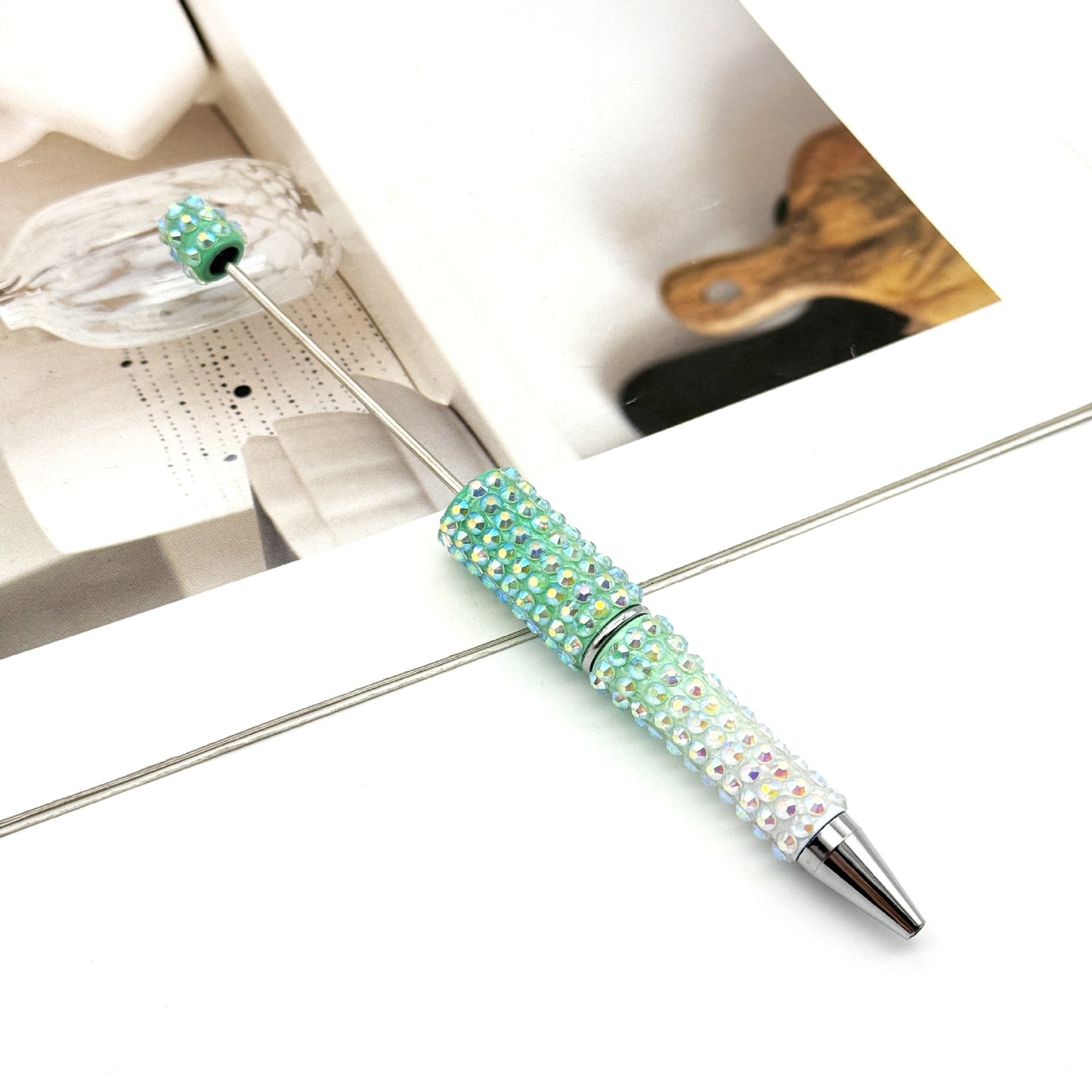 Gradient Color Bead Pen with Colorful Diamonds