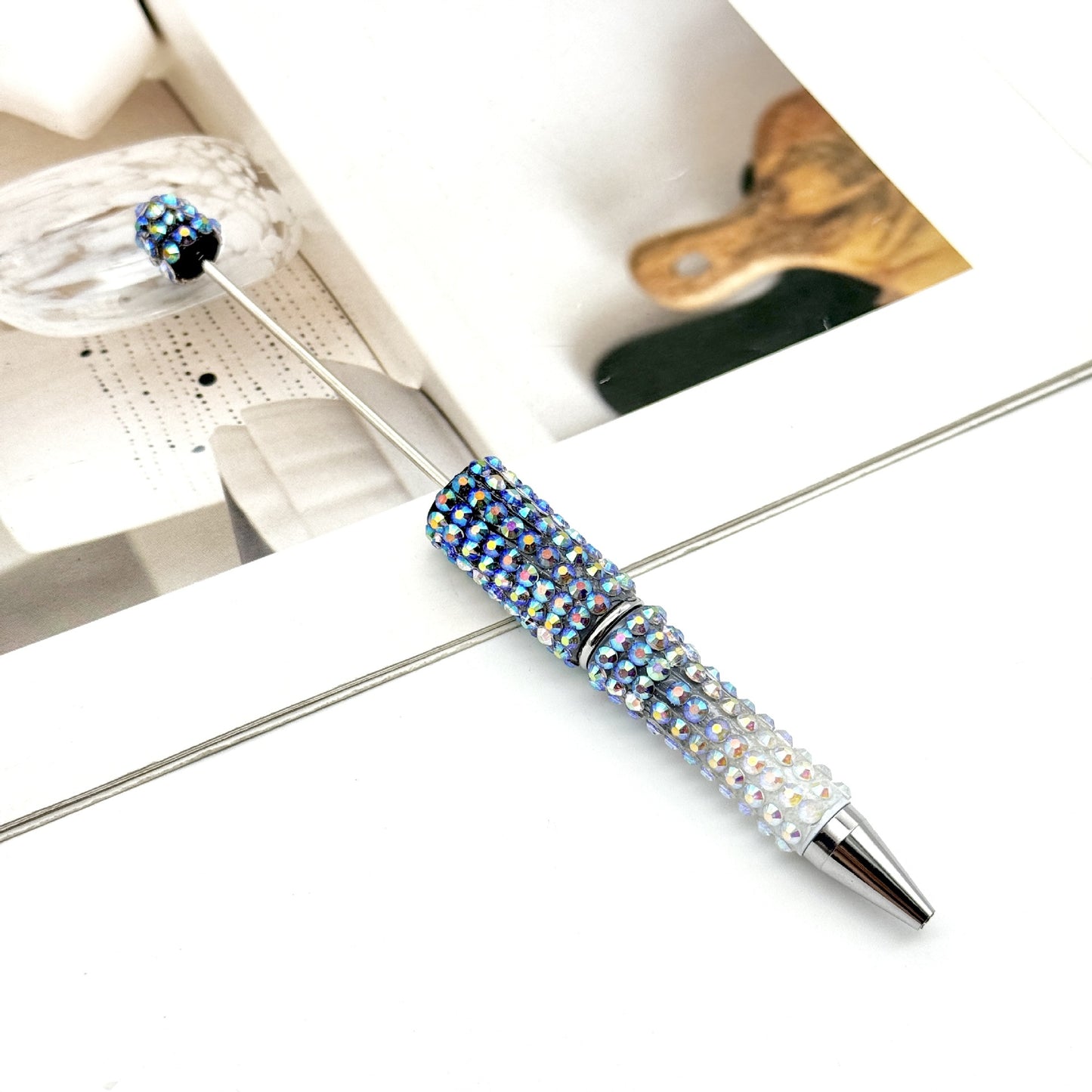 Gradient Color Bead Pen with Colorful Diamonds