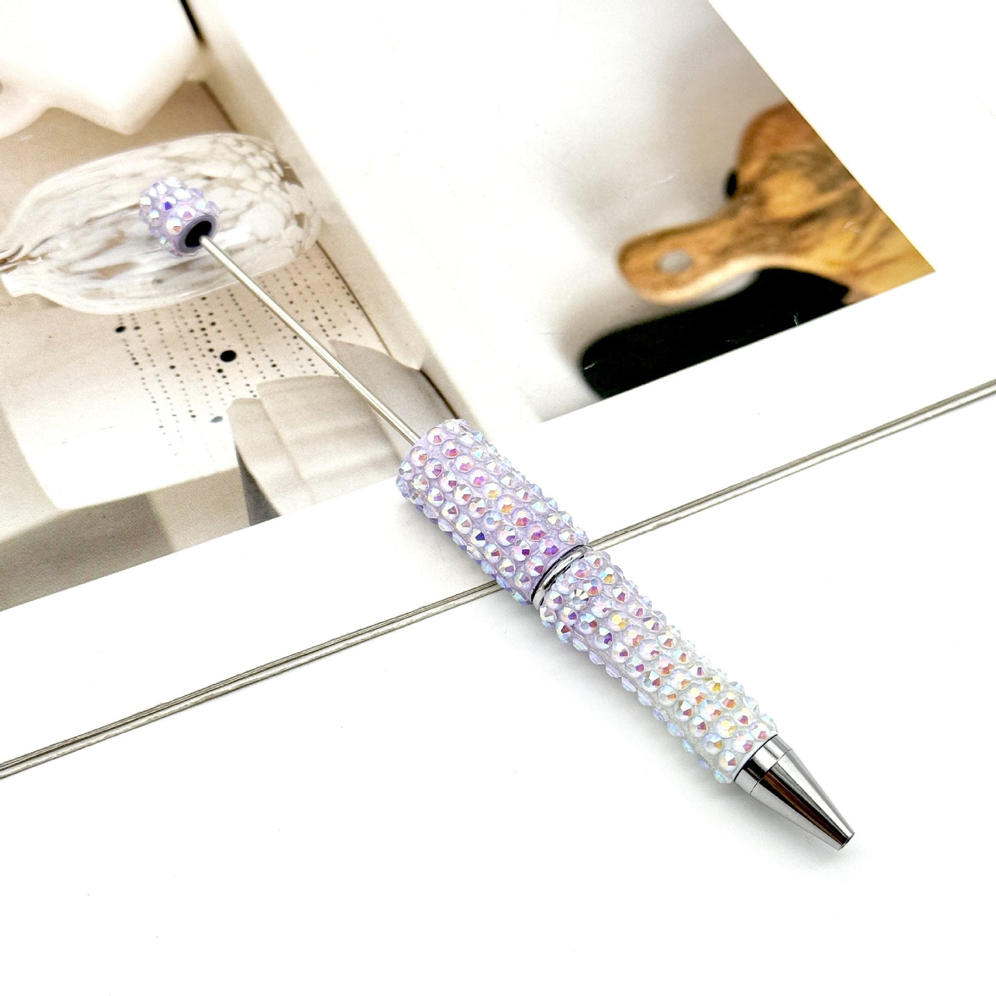 Gradient Color Bead Pen with Colorful Diamonds