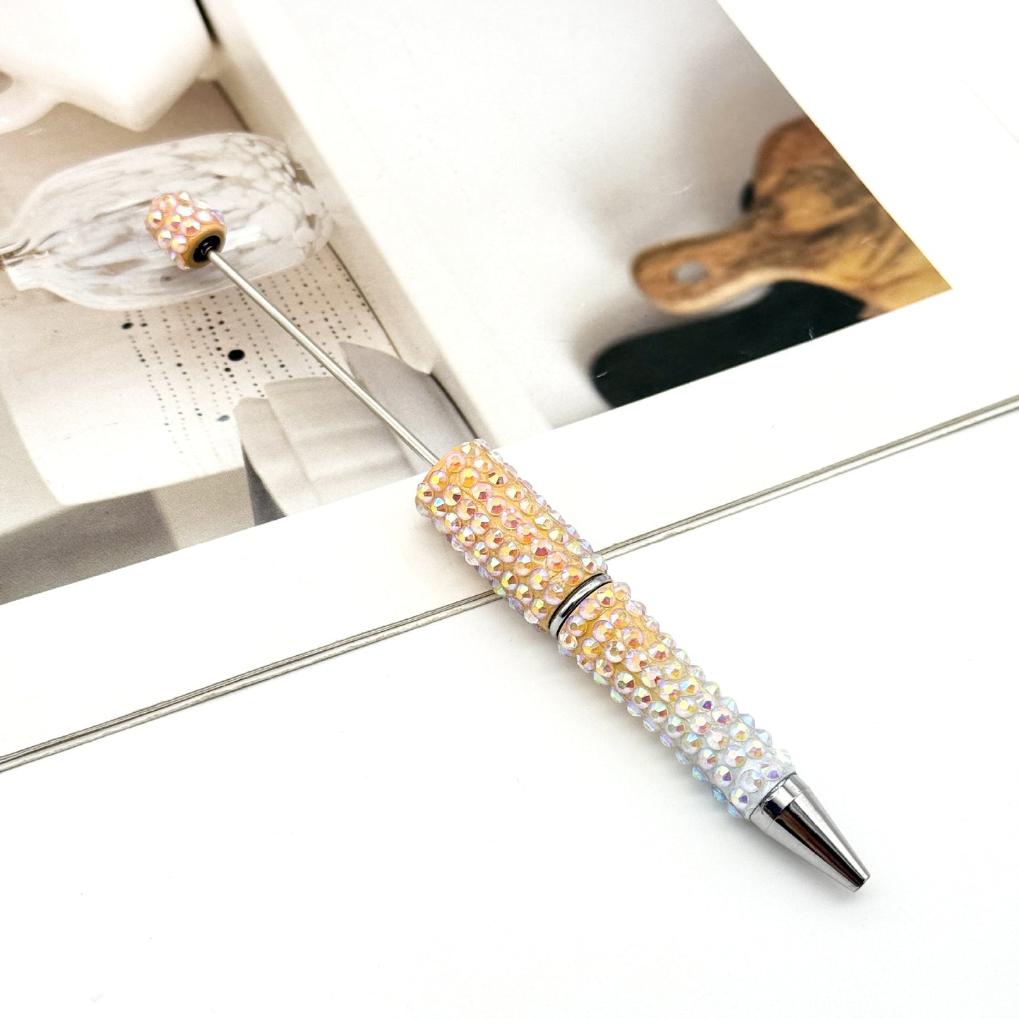 Gradient Color Bead Pen with Colorful Diamonds