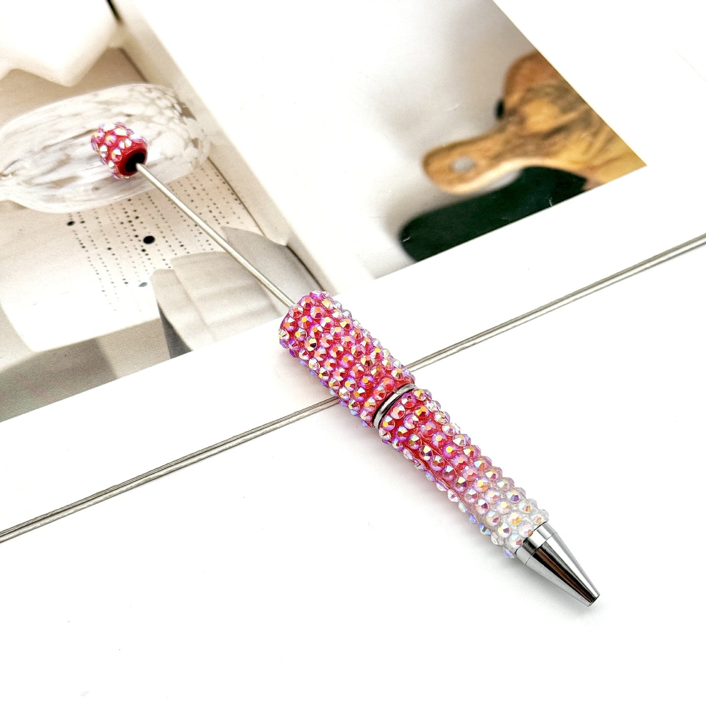 Gradient Color Bead Pen with Colorful Diamonds