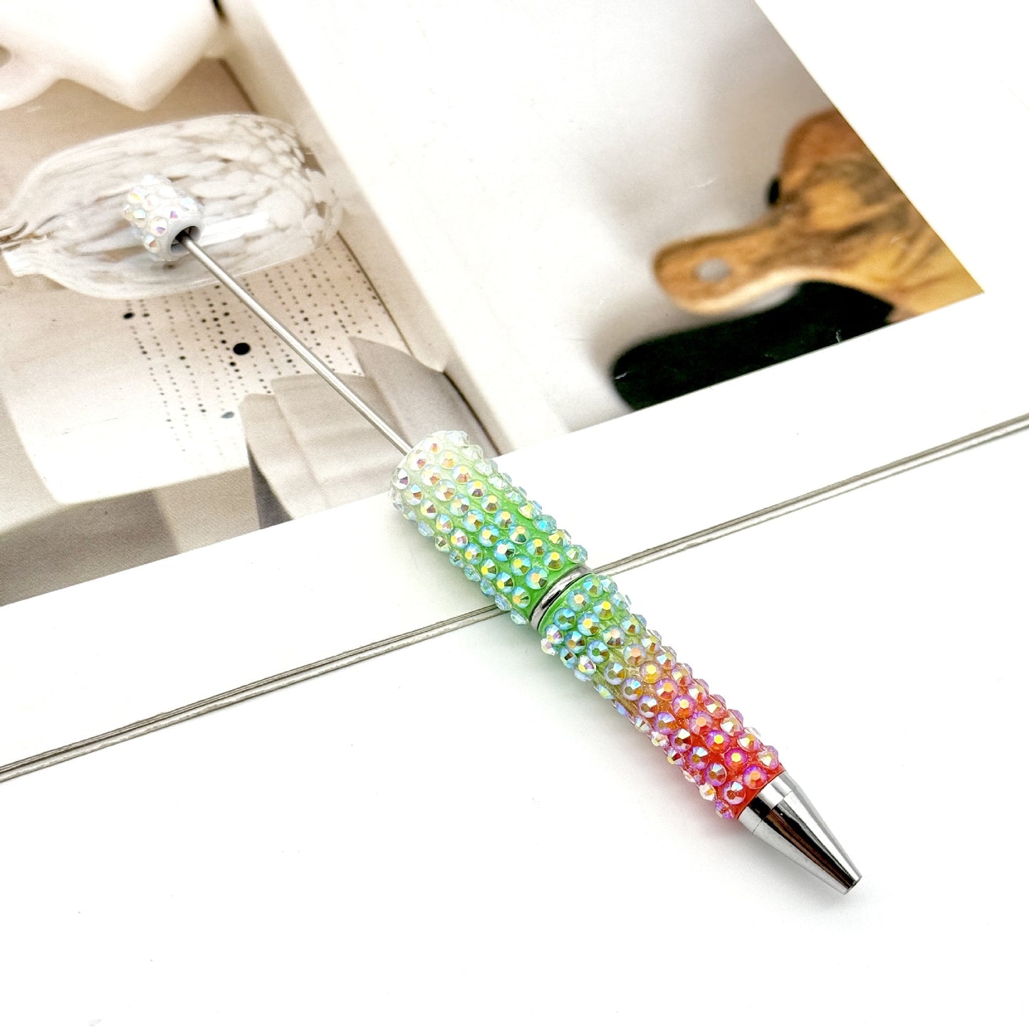 Gradient Color Bead Pen with Colorful Diamonds