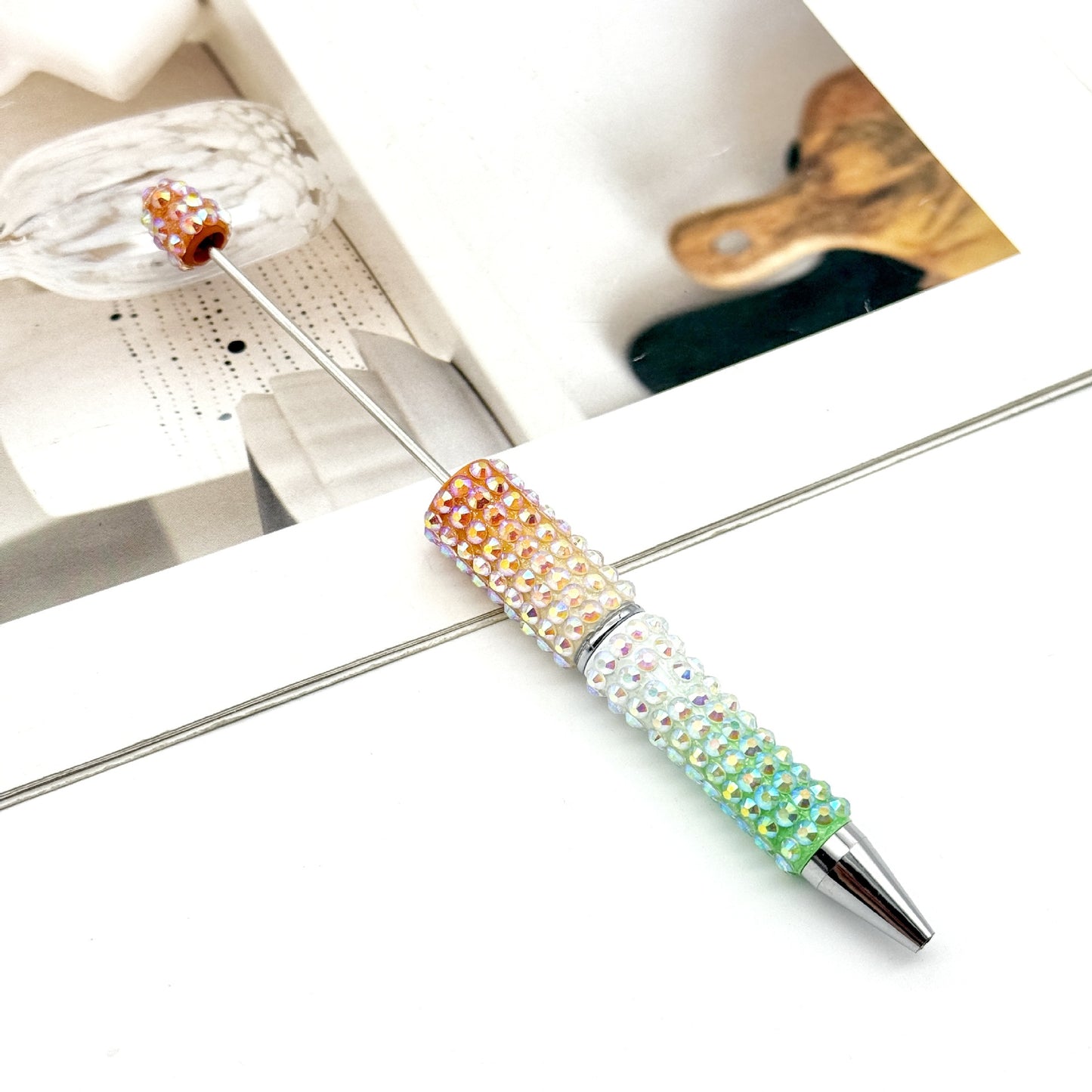 Gradient Color Bead Pen with Colorful Diamonds