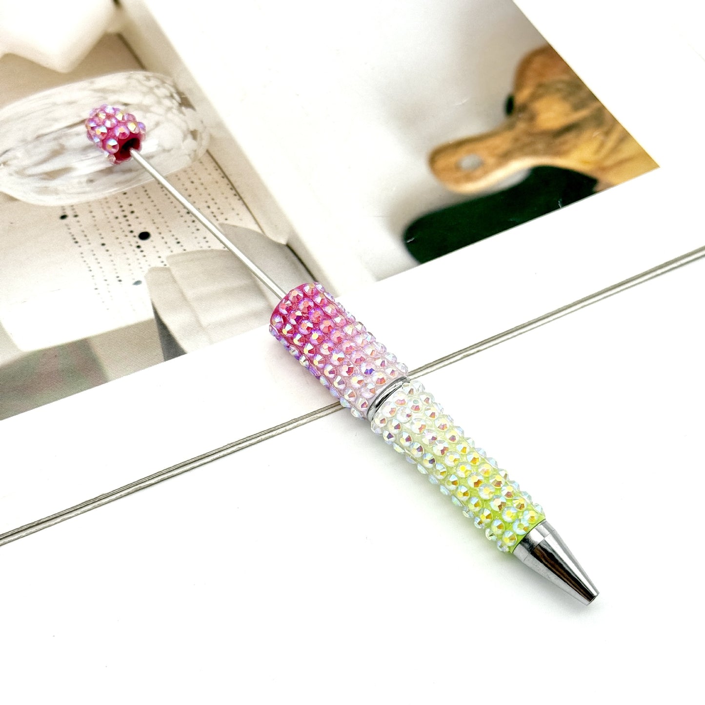 Gradient Color Bead Pen with Colorful Diamonds