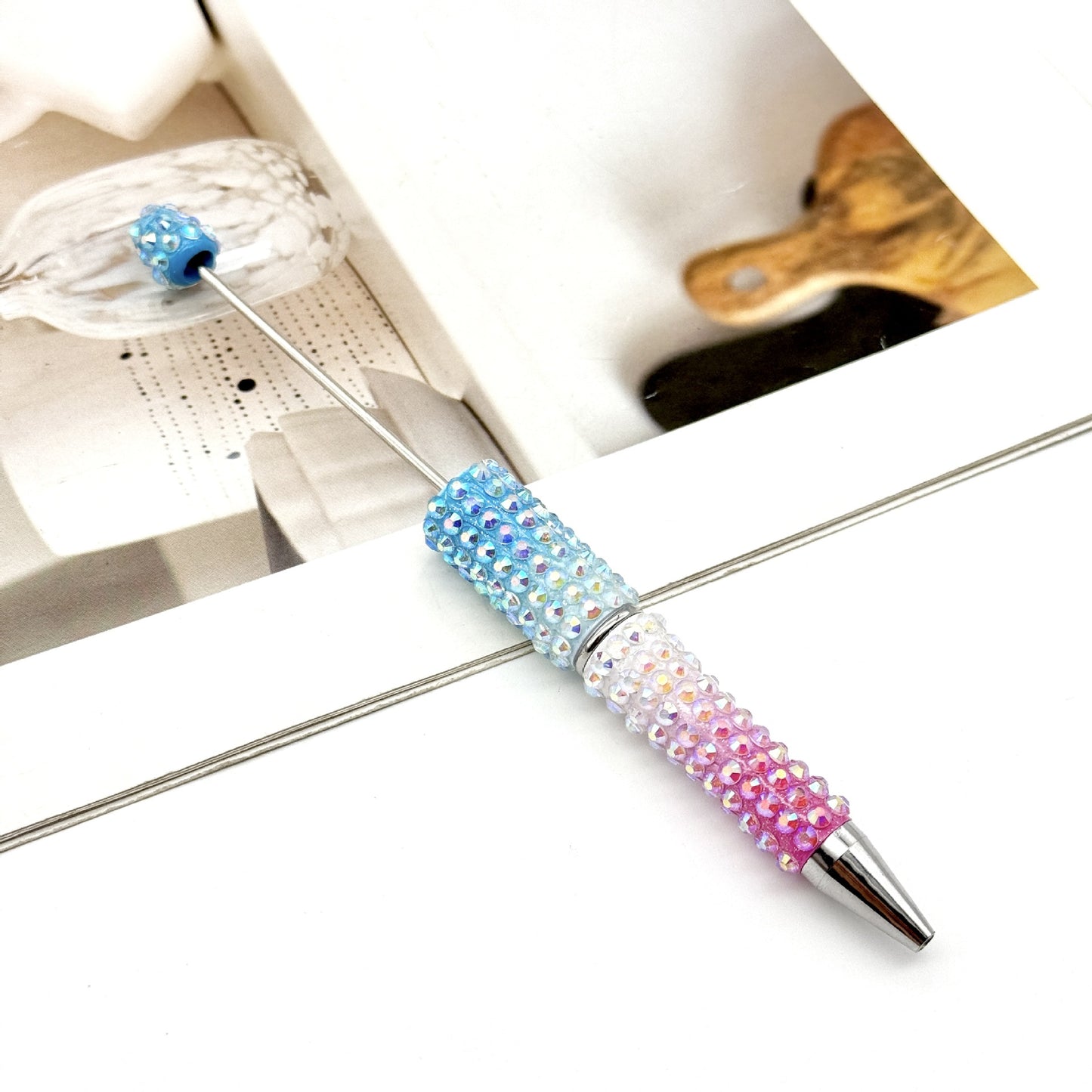Gradient Color Bead Pen with Colorful Diamonds
