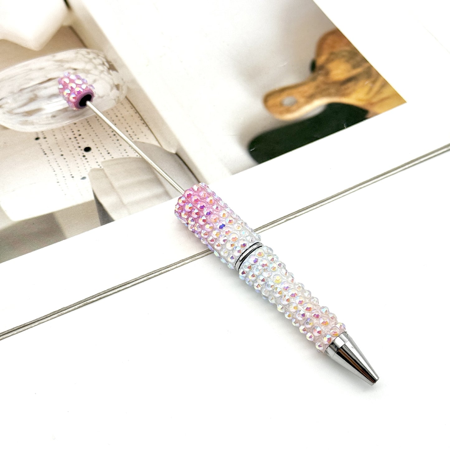Gradient Color Bead Pen with Colorful Diamonds