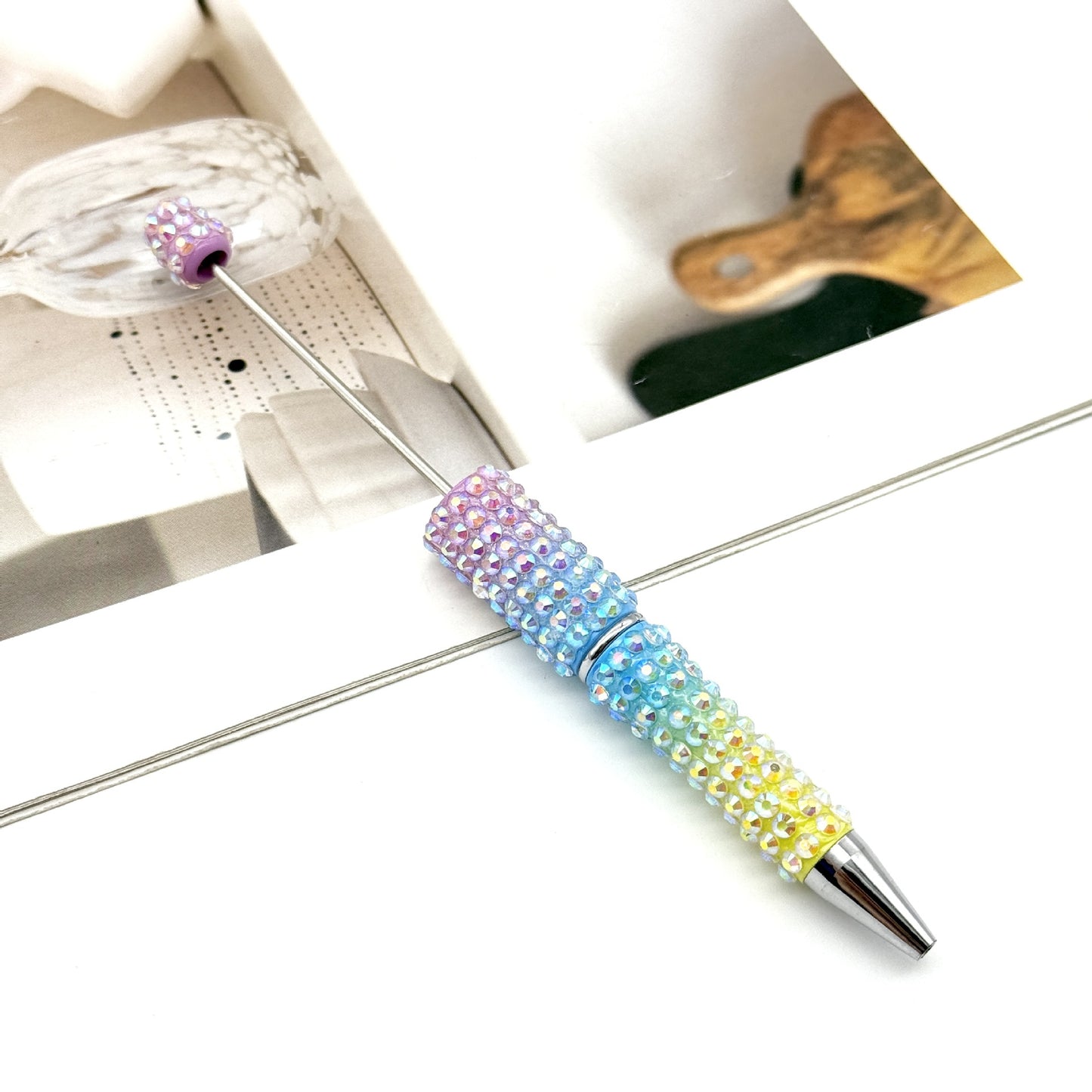 Gradient Color Bead Pen with Colorful Diamonds
