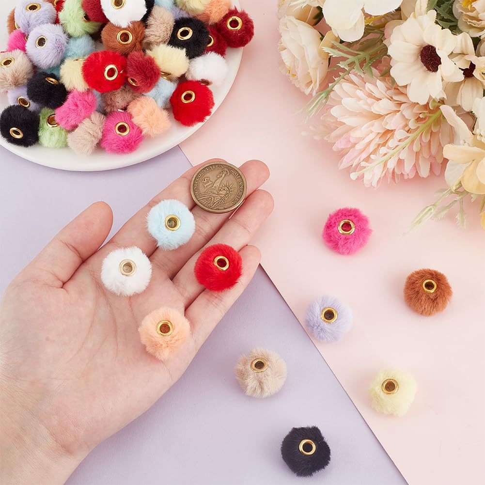 Soft Rabbit Fur Plush Ball Straight Hole Fur Spacer Beads