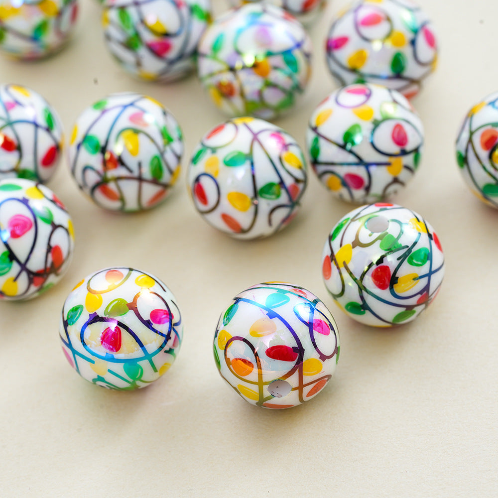 16MM Printed Christmas Series Irregular Lines of Acrylic Straight Hole Beads