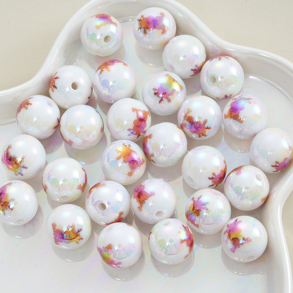 16mm Acrylic Straight Hole Beads Printed with Cute Christmas Deer