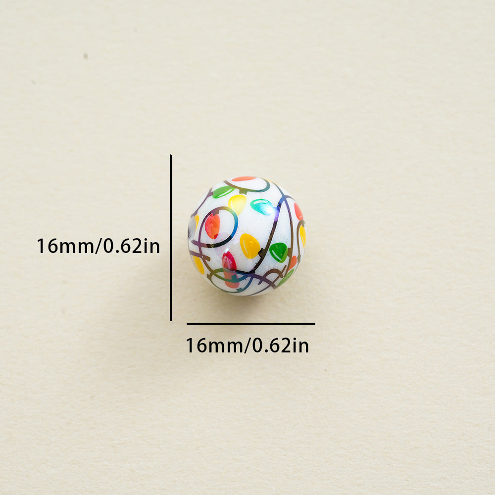 16MM Printed Christmas Series Irregular Lines of Acrylic Straight Hole Beads