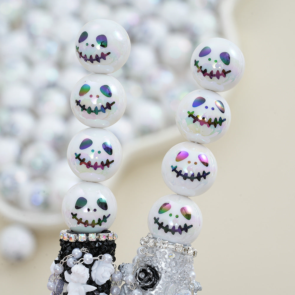 16MM Halloween Ghost Face Doll with Mouth Sewn Shut White Acrylic Straight Hole Beads