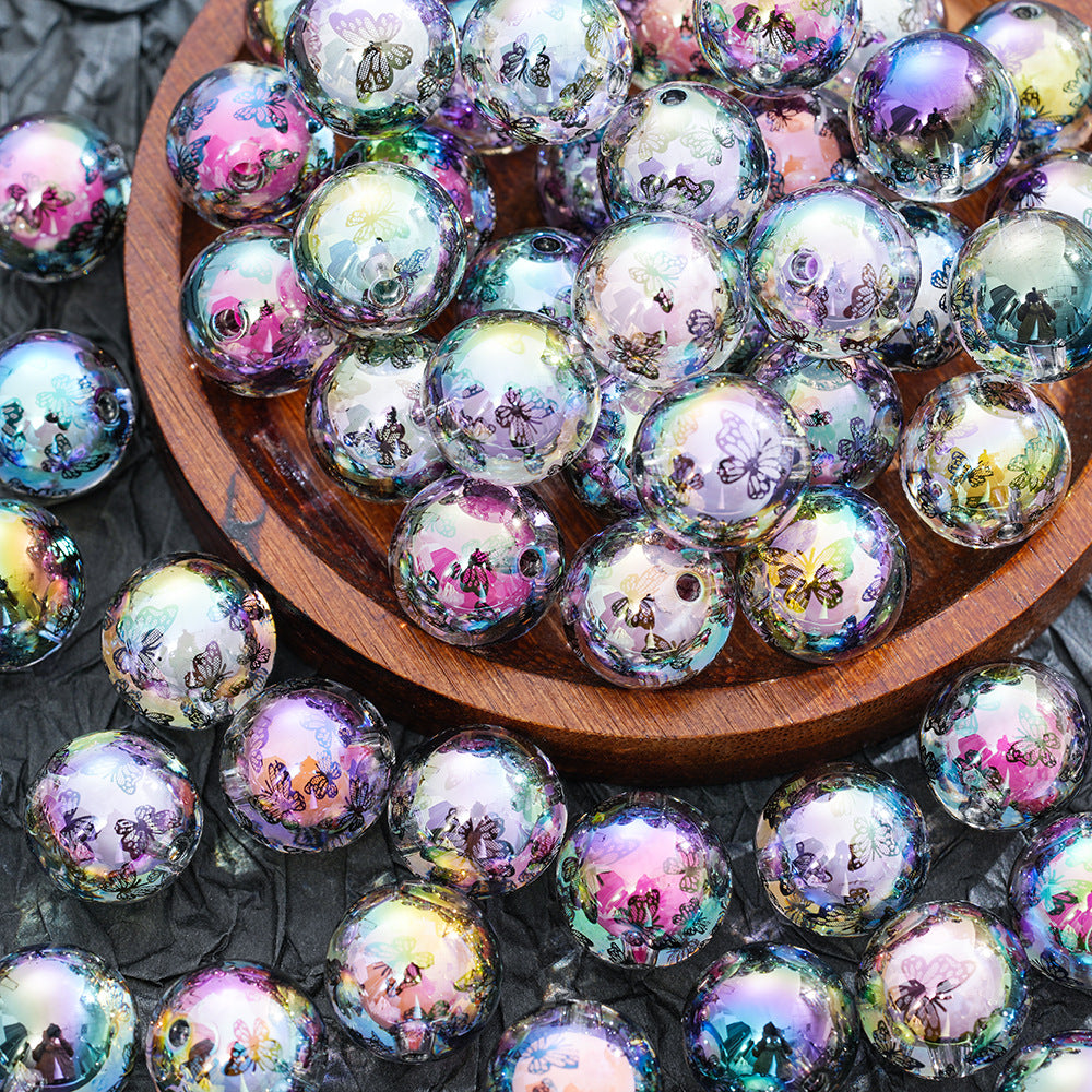 16mm Acrylic Double Layer Butterfly Print Straight Hole Beads
