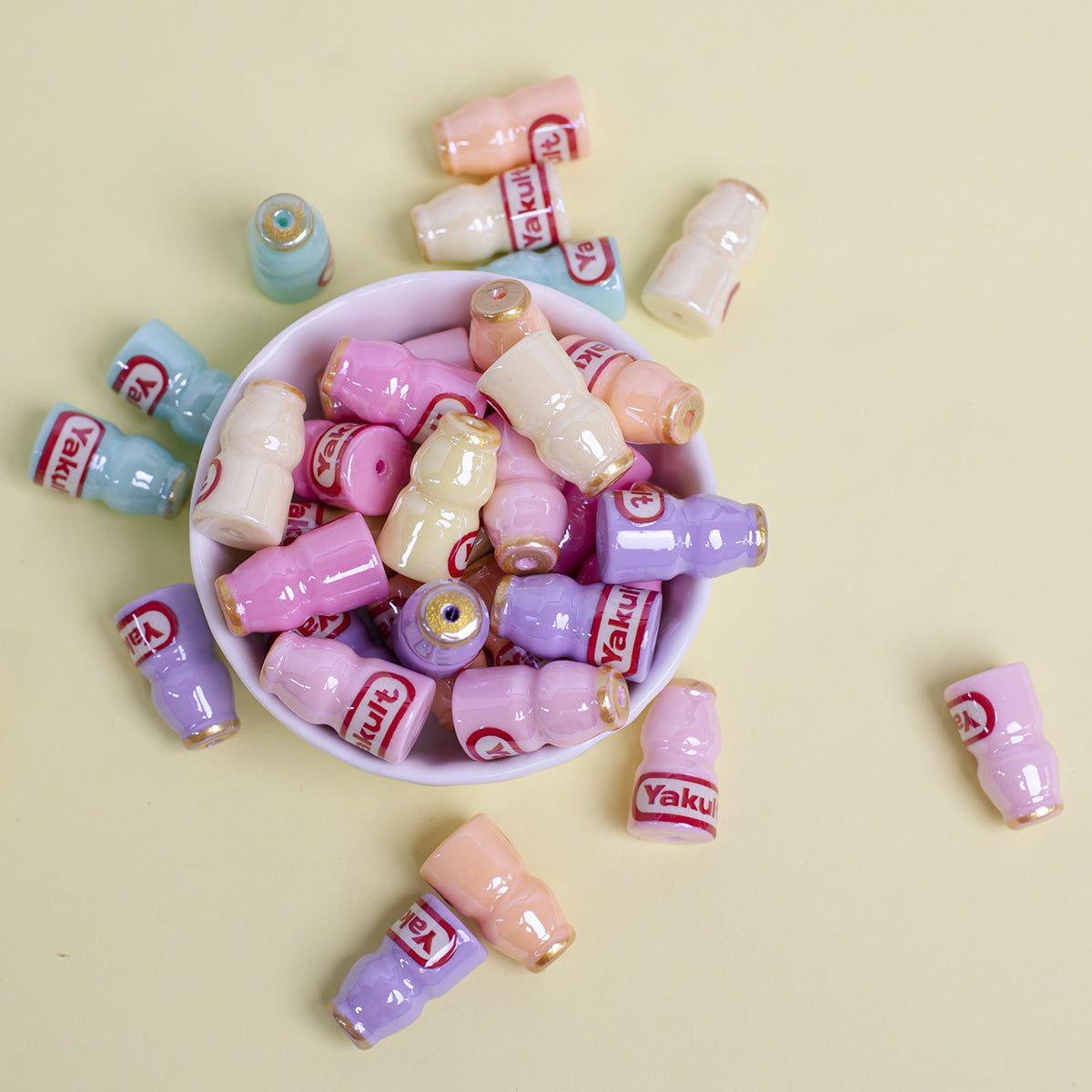 Colorful 3D Mini Beverage Bottle Shaped Acrylic Straight Hole Beads